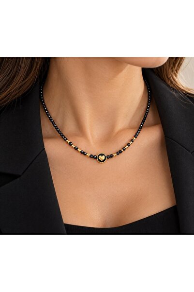 Home Spinel Taşlı Kalp Detaylı Gold Kolye