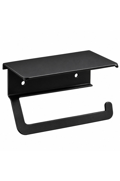 Metal Tuvalet Kağıtlığı Telefon Raflı Duvar Tipi Siyah 15x10 cm