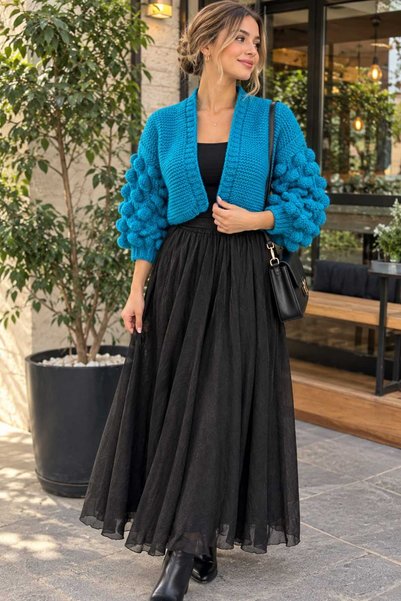 masalsı örgü Crop Cardigan with Popcom Textured Sleeves: We'Re Ready for a St...
