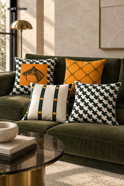 Marte Home تروي - طقم أغطية سرير ملونة مطبوعة رقميًا على الوجهين مكون من 4 قطع - 43x43 سم