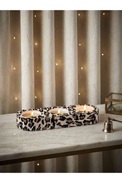 Violet Design Leopar Desenli 3'lü Dekoratif Mumluk - Şık Ve Modern Tealight M...