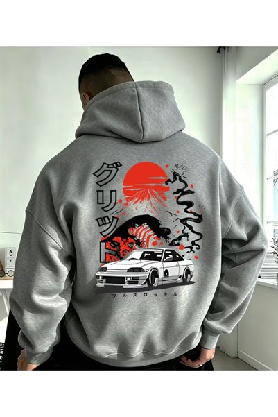 one button Unisex Men'S/Women's Japanese Car Detail Printed Premium Hooded Ov...