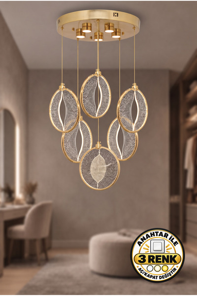 Dekorluna Modern Krom Kaplama 3 Renk Işık Özellikli Power Led Sarkıt Led Aviz...