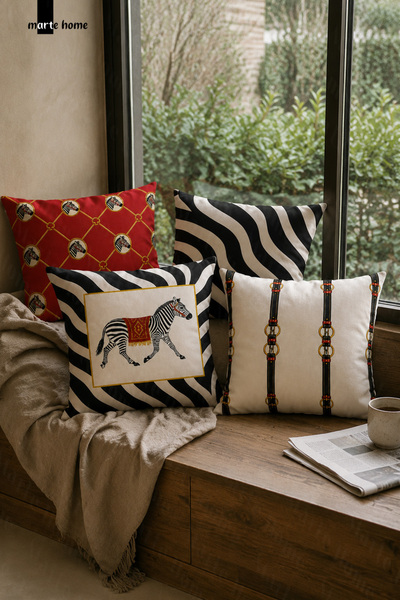 Marte Home نوار - طقم أغطية سرير ملونة مطبوعة رقميًا على الوجهين مكون من 4 قطع - 43x43 سم