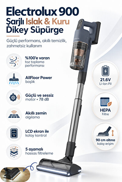 Electrolux Ultimate Şarjlı Dikey Süpürge, AllFloor Power Başlık, Islak Kuru T...