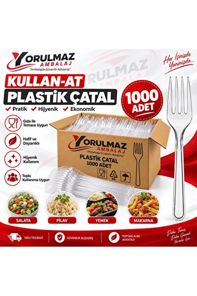 Plastik Çatal 1000 Adet – Şeffaf Kullan At Tek Kullanımlık Yemek Çatalı