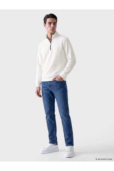 LC Waikiki Ecru Stand Collar Men's Sweatshirt