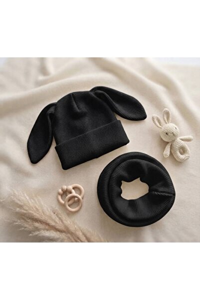 bright moon Unisex Rabbit Ear Beret and Neck Collar Baby Kids Combination Set