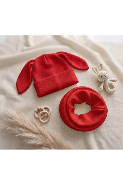bright moon Unisex Rabbit Ear Beret and Neck Collar Baby Kids Combination Set