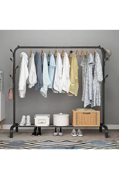 Youdenova Garment Stand Multipurpose Metal Coat Hanger Clothes Rack with 2 Bo...
