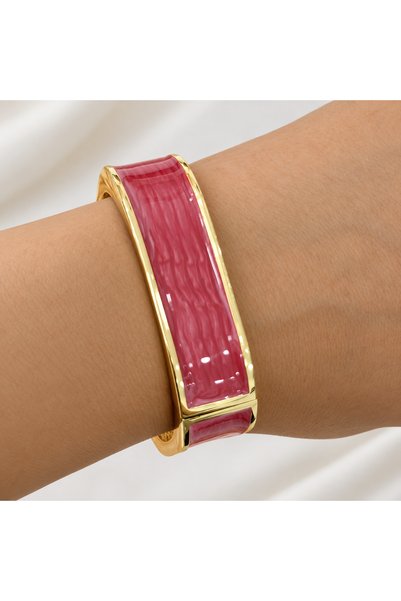 BT Takı Tasarım Pembe Mineli Gold Renk Kalın Kadın Bileklik