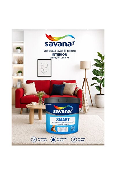 Savana Vopsea inteligentă lavabilă, alb impecabil, 2.5L, pentru pereți și tavane