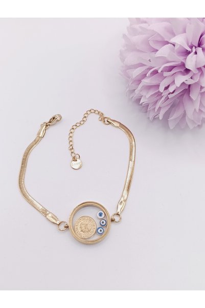 Generic Brand Italian Chain Bracelet with Evil Eye Beads