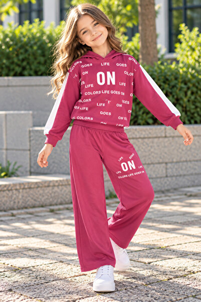 SERPİL SS GİYİM Kız Çocuk Eşofman Takımı – Kapüşonlu Yazılı Sweatshirt ve Pan...