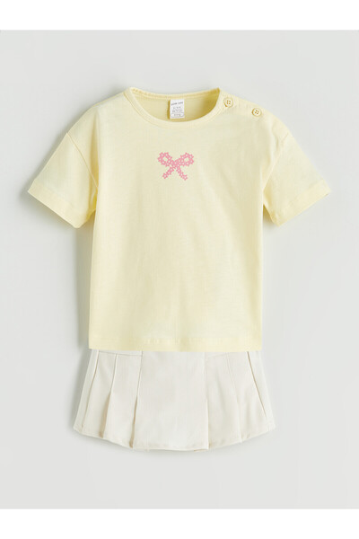 LC Waikiki Nevavm Farkıyla Lcw Baby Yellow Bowknot Baby Girl T-Shirt and Shor...