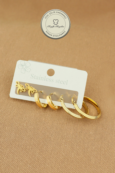 Keyifli Hayaller Steel Earring Set -Dragonfly Hoop Earring Set 3 Pairs Hoop S...