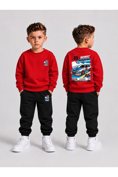 LORVEX Boys' Crew Neck Sweatshirt Tracksuit Set 2-Piece Printed Top and Botto...