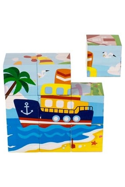 OEM Cuburi din Lemn Puzzle Vehicule (9 Piese) 10,3x10,3x3,5cm