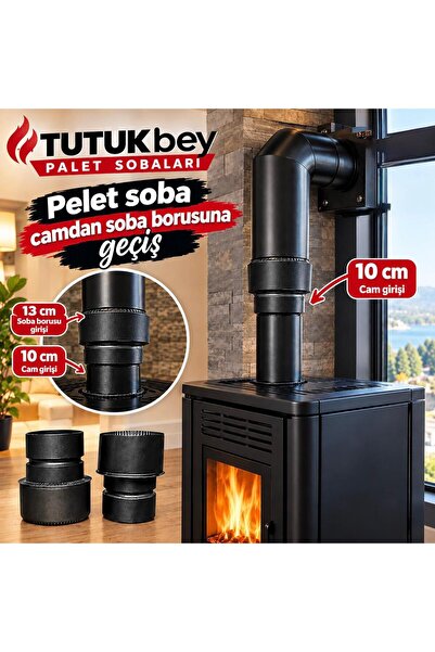 TUTUKBEY Pelet soba aparatı camdan 10 cm den 13 cm ye soba borusuna geçiş