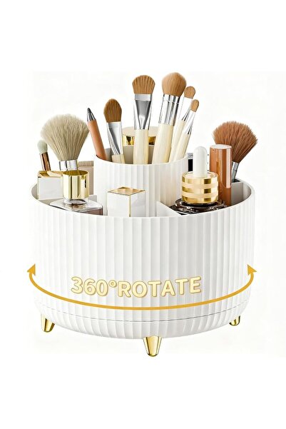 Generic 360° Rotating Makeup Organizer – Multi-Compartment Brush & Cosmetic H...