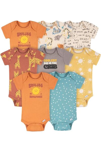 Onesies Brand مجموعة من 8 بدلات داخلية قصيرة الأكمام للأولاد الصغار قابلة للم...