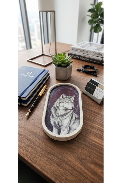 Cogo Seramik Taş Tozu Döküm Kurt Desenli Dekoratif Oval Tepsi 18x9.5 cm Takı ...