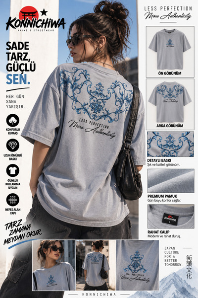 FG KONNİCHİWA Less Perfection Μπλουζάκι με στάμπα μπροστά και στην πλάτη σε λ...