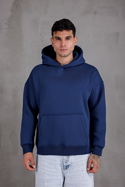KAPÜSONLU BASIC SWEATSHIRT INDIGO MAVİSİ