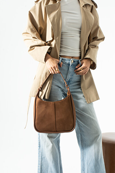 Adox Çanta Li̇nde Model Suede Taba Women's Hand and Shoulder Bag