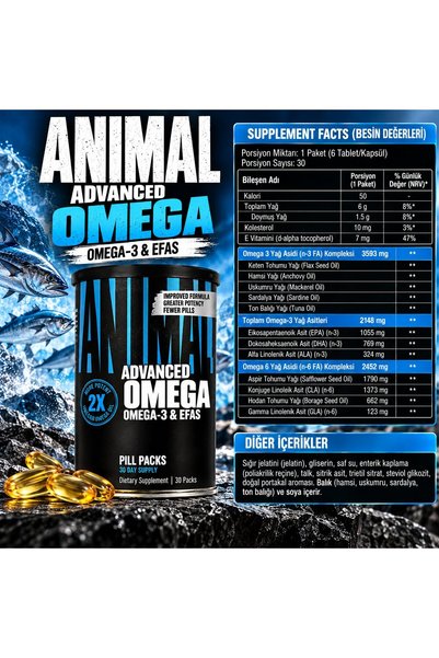 UNIVERSAL ANİMAL Advanced Animal Omega 3 3-6-9 & Efas Pill Packs 30 Packs