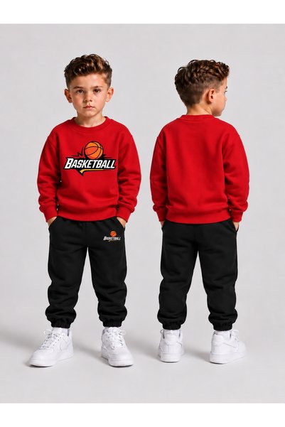 VODEXA Tracksuit Set Crew Neck Sweatshirt Boys' 2-Piece Printed Top and Botto...