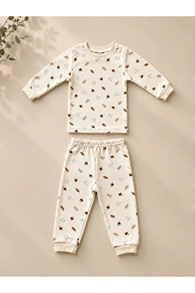 EFU BABY %100 Pamuklu Meşe Palamut Desenli Bebek Pijama Takım