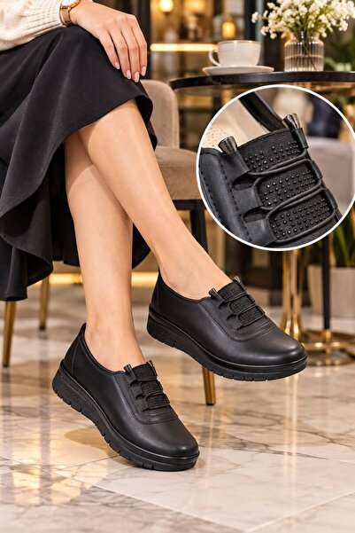 SOLERIUM SHOES Kadın Lastik Detay Taşlı Anne Ayakkabısı Günlük Ayakkabı Babet