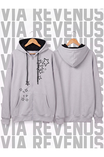 Vordevia Star Y2K Printed Unisex Zippered Hooded Sweatshirt Cardigan