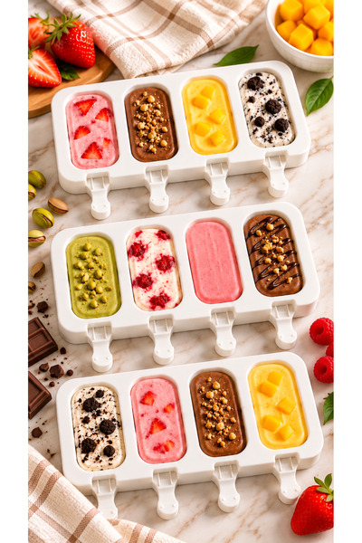 ABAREEK Ice cream (popsicle) molds made of white food-grade silicone with 4 c...