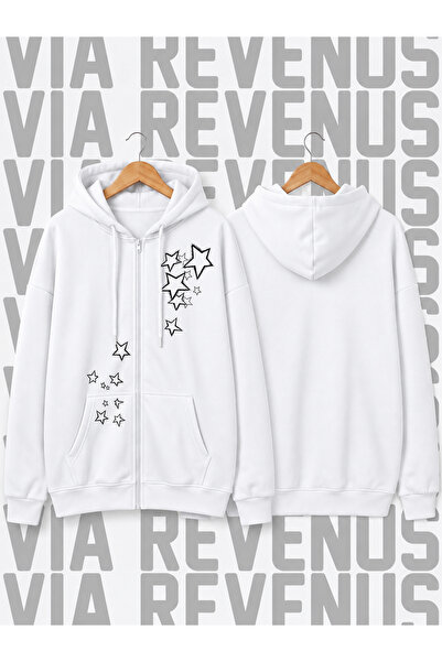 Vordevia Star Y2K Printed Unisex Zippered Hooded Sweatshirt Cardigan