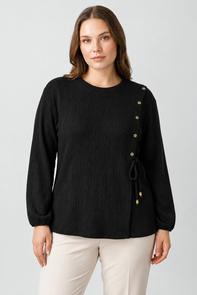 Ravencia Winter Hair Knitwear Buttoned Soft Blouse