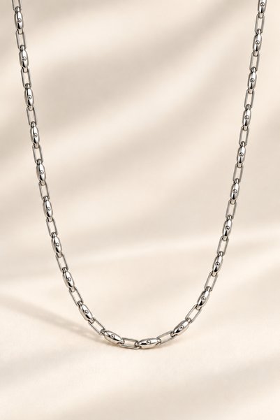 Boldy Stainless Steel Necklace - Rectangular Link Chain Necklace - Steel Neck...