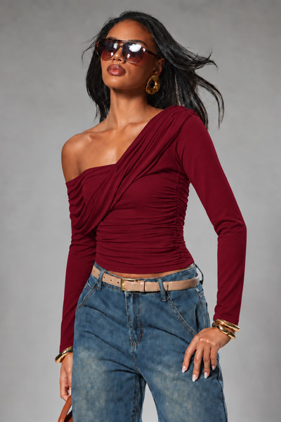 JE-TU Drapeli Asymmetric Collar Long Sleeve Blouse Jt9654