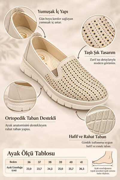 SOLERIUM SHOES Tam Ortopedik Taş Detaylı Babet Ayakkabı Anne Ayakkabı Günlük Ayakkabı Klasik Ayakkabı