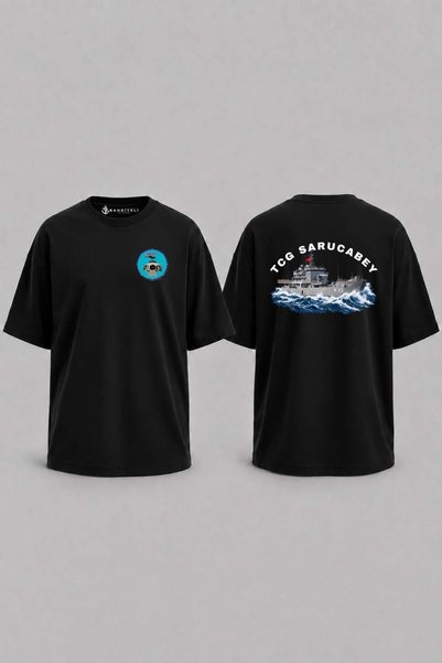 Bahriyeli Collection Oversize Tcg Sarucabey Interwaves Design Pocket and Back Printed Unisex T-Shirt