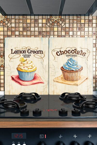 reflexa Ocak Arkası Cam Koruyucu – Cupcake Desen Isıya Dayanıklı Dekoratif Ca...