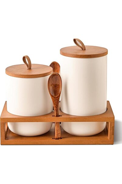 Generic Modern Kitchen Ceramic Canister Set, White Storage Jars with Bamboo L...