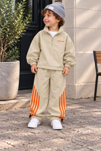 Sweet Luna La'ciel paris striped parachute fabric beige set-20137