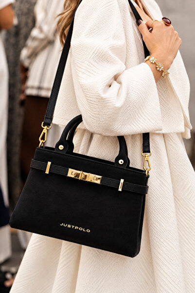 Just Polo Women's New Season Stylish Buckle Suede Fabric Luxury Design Hand and Shoulder Bag Shopper 348026Vb