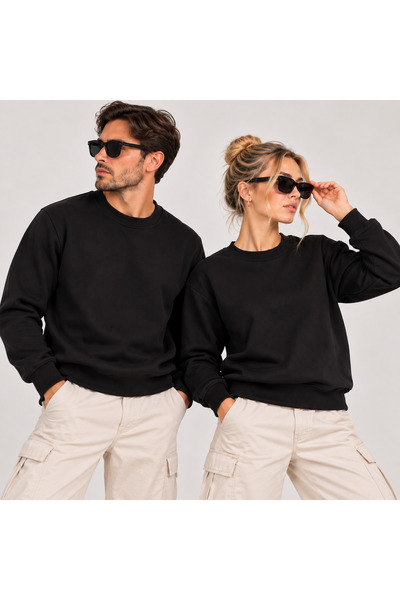 Generic Brand Unisex 3 Threaded Threaded Basic Crew Neck Oversize Sweatshirt