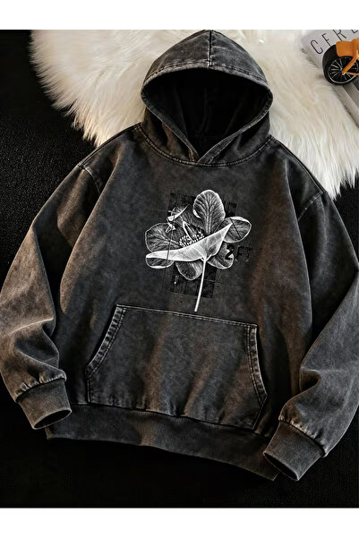 classy moda Street Style Oversize 3 Thread Raster Printed Hooded Sweatshirt