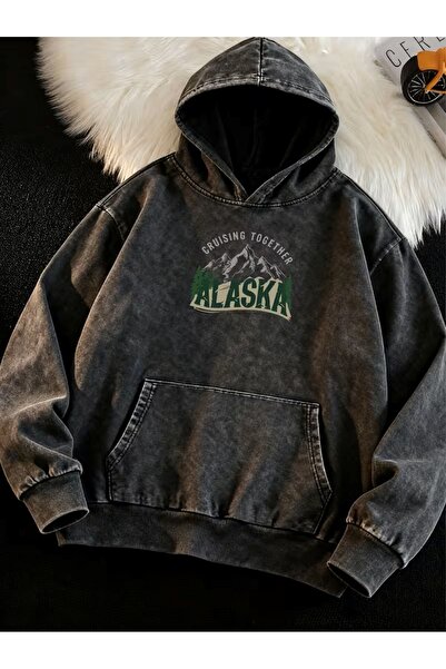 classy moda Street Style Oversize 3 Thread Raster Printed Hooded Sweatshirt
