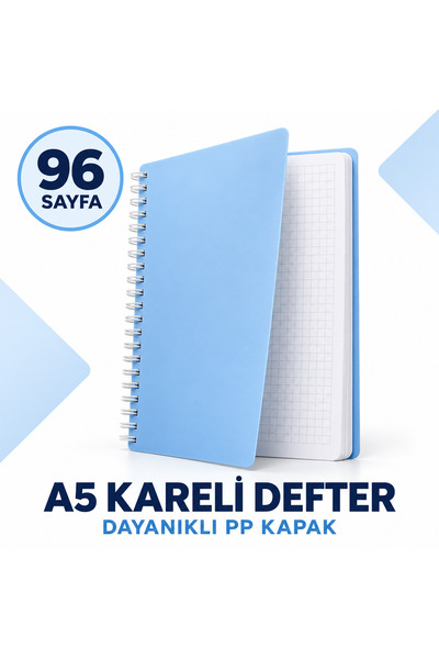 Srctech Spiralli 96 Sayfa KARELİ A5 Okul Defteri PP Kapak