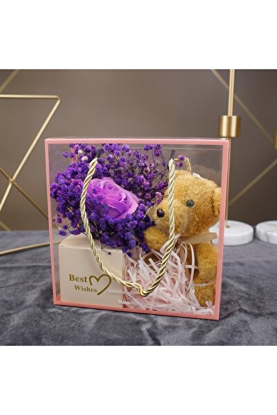 MARMORİ Asorti Best Wishes Peluş Ayıcıklı MOR Gül Buketi Kutulu Aranjman KİŞİ...